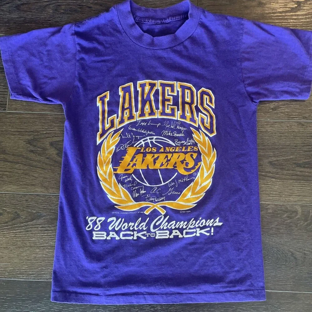 Vintage Los Angeles Lakers 88 World Champions Single Stitch T Shirt; Men’s Sz S